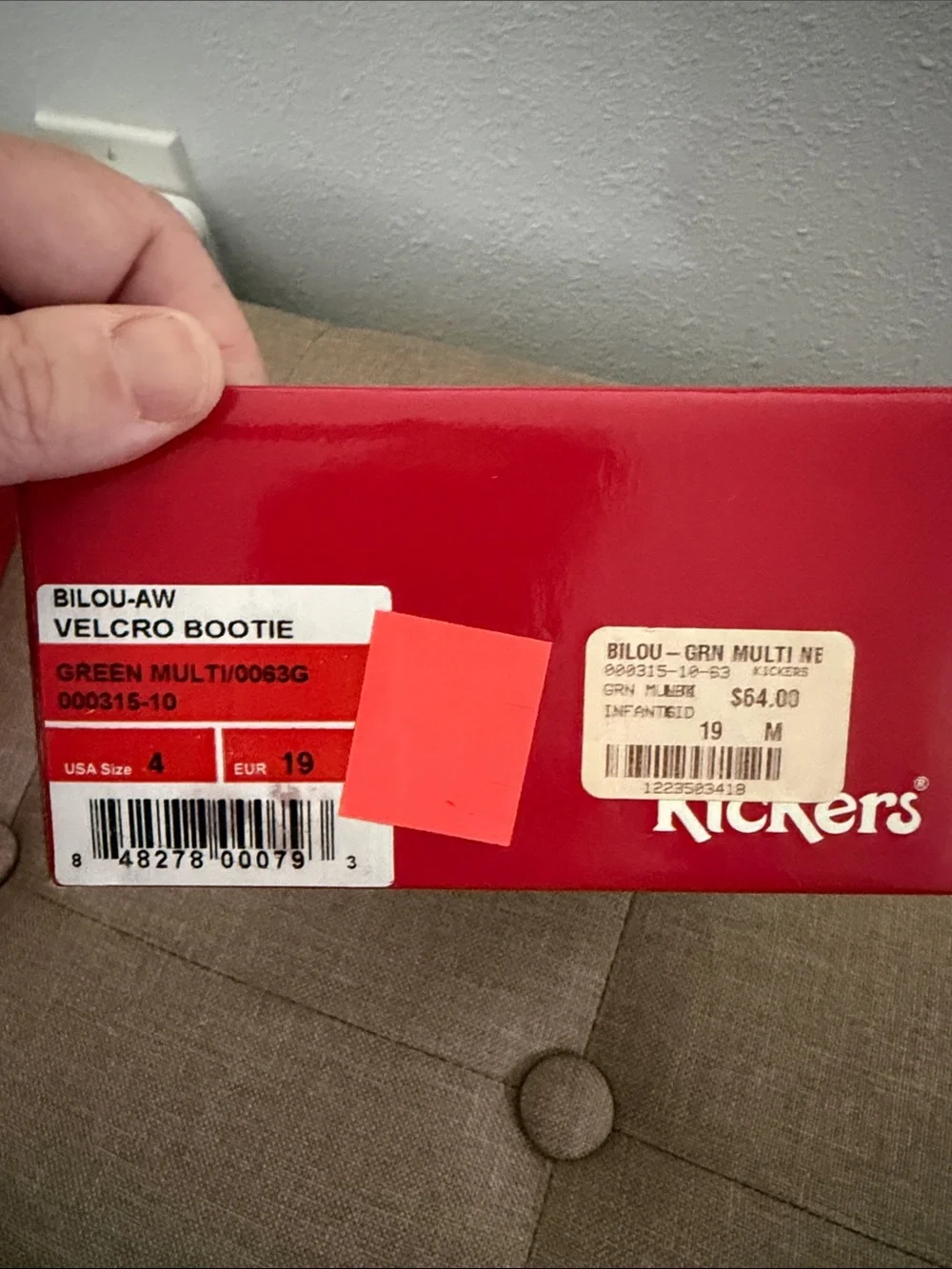 Kickers Bold brown & teal Shoe with velcro strap with Box size 4 baby/toddler